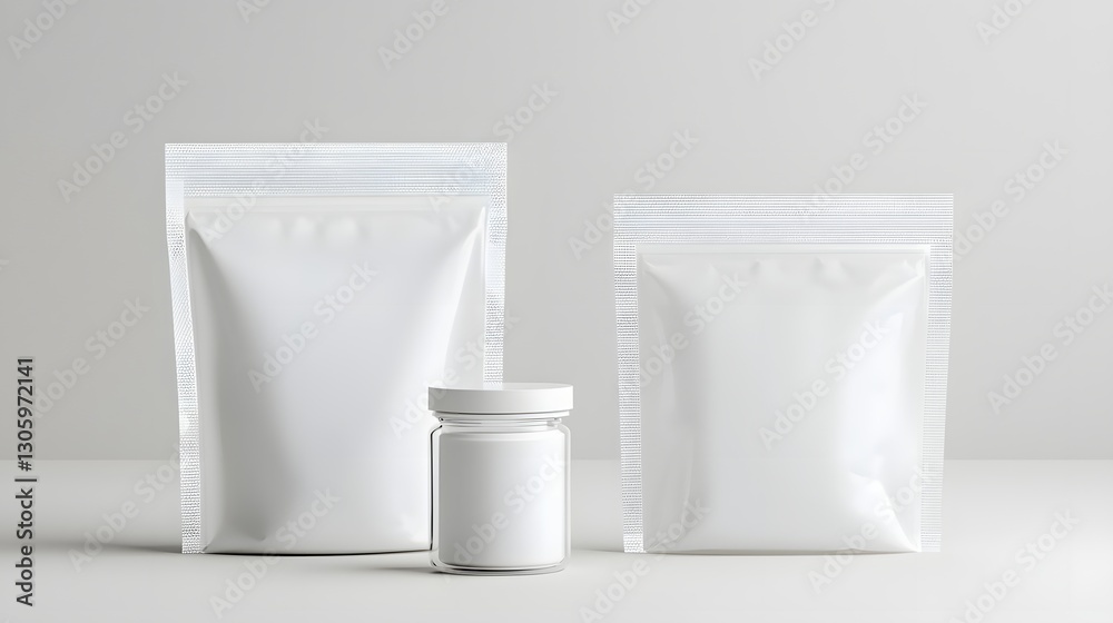 Poster photo of a transparent stand up pouch with a matte frosted texture showcasing a simple and clean aesthetic for various product presentations such as beauty fashion food or supplements