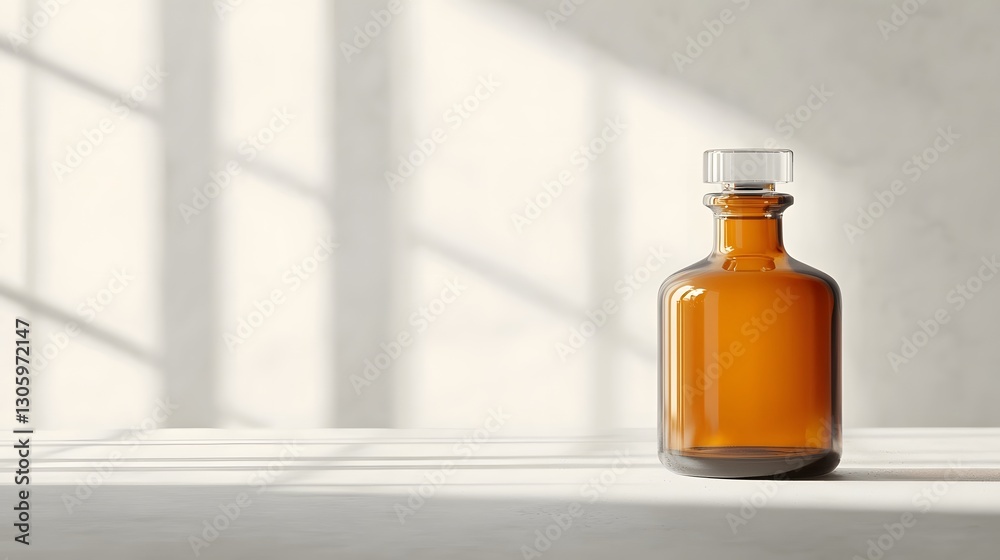 Poster photo of a vintage amber glass bottle with a classic apothecary design and no labels showcasing its 