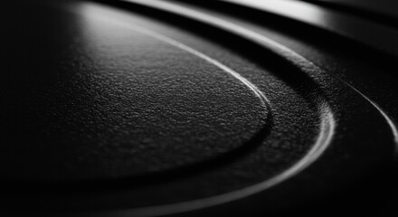 Abstract Black Texture: Close-up view of a dark, textured surface with subtle curves and concentric circles, creating an abstract and moody atmosphere.