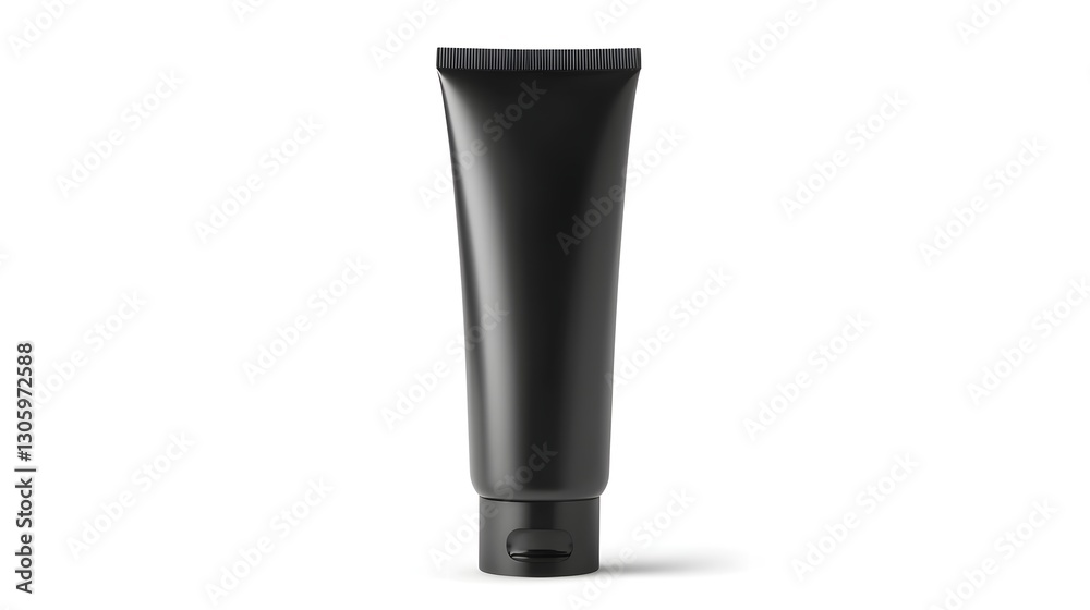 Poster photograph of a glossy black lotion tube with a smooth seamless texture and no visible branding or l