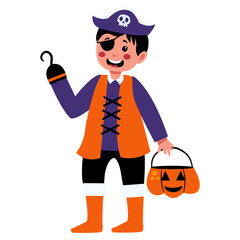 Halloween Kids Character with Cartoon Design. Vector Illustration.