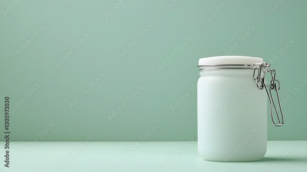 Aufkleber photograph showcasing a plant based PLA plastic container with a smooth frosted texture that reflects soft even lighting  The transparent clear container has a minimalist