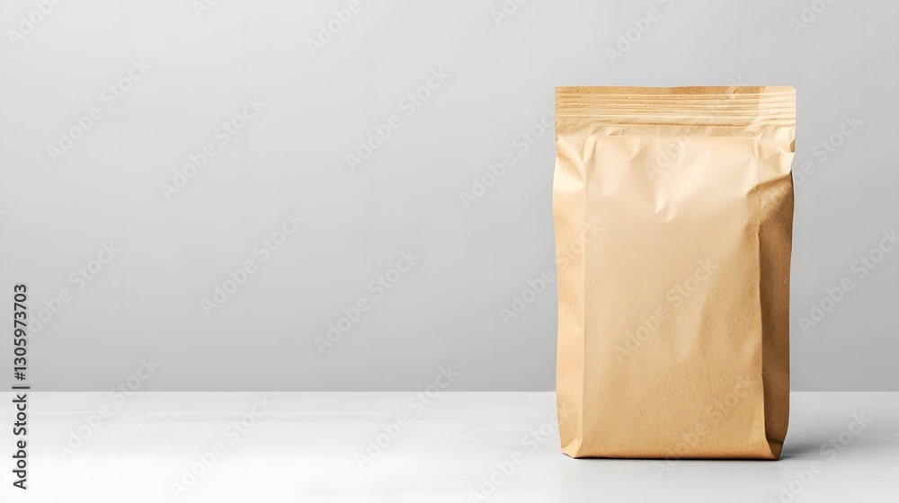 Poster photographic image of a kraft paper zip lock bag in a natural brown tone with a minimalistic unbrand