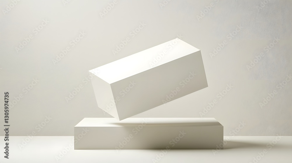Leinwandbilder rendering of a matte white rectangular box with sharp edges floating effortlessly on a light grey studio background  Simple elegant and minimalist composition showcasing the geometric form