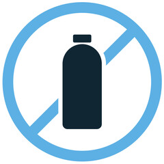 No plastic bottle icon with a crossed-out bottle symbol, representing plastic waste reduction, eco-friendly choices, and environmental protection. Ideal for sustainability, recycling, and zero waste