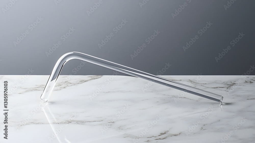 Poster sleek and minimalist glass drinking straw with a smooth curved design resting gracefully on a marble