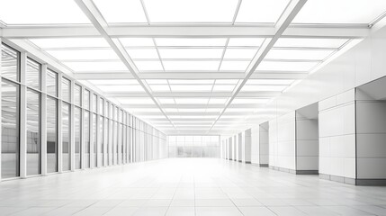 Sleek modern and monochrome interior of a greenhouse or similar commercialpublic space featuring a clean minimalist design with geometric patterns