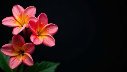 Fototapeta premium Bold pink and yellow flowers contrast beautifully against a dark black background, creating a striking image , flowers, colorful