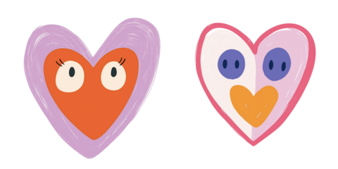 vector illustration of cartoon cute hearts,cute kid doodle style,png