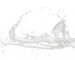 Throwing water to object make curve drop splash in explosion motion. Black background isolated. Throwing Splatter Water splash hit on object to create shape form fluttering in droplet and wave