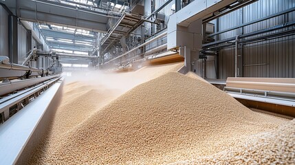 Processing Grain at Industrial Facility Manufacturing Plant High-Tech Environment Aerial View Agricultural Concept