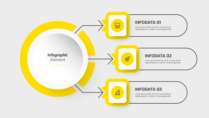 Infographic Template with Yellow Color, 3 Options, Line and Icon. Suitable for Presentations, Process Diagram, Workflow