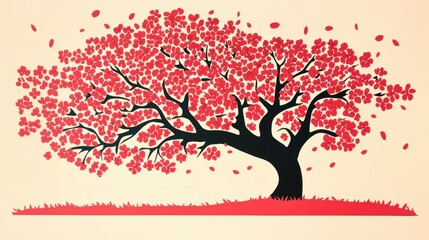 Beautiful cherry blossom tree branch with blooming flower.