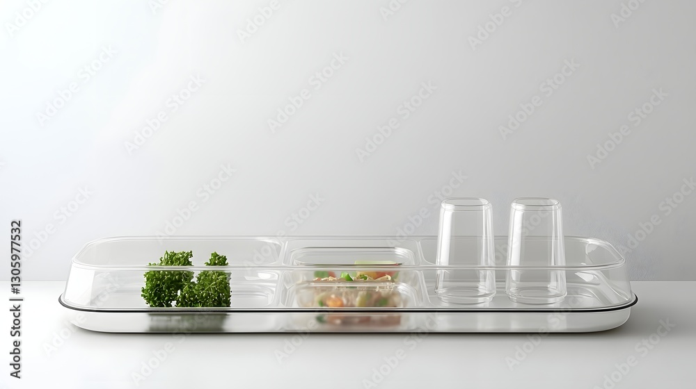 Aufkleber transparent plastic food tray with a simple flat design and no visible markings or branding the tray