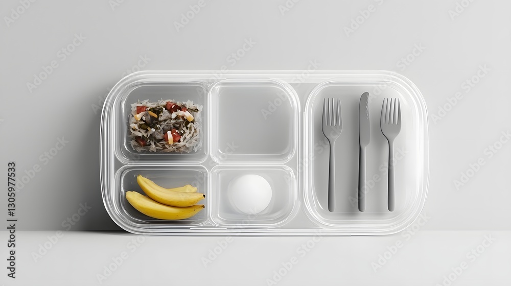Aufkleber Transparent plastic compartment food tray with a flat organized design and no visible branding or markings  Empty tray set on a plain white or grey background creating a minimalist clean