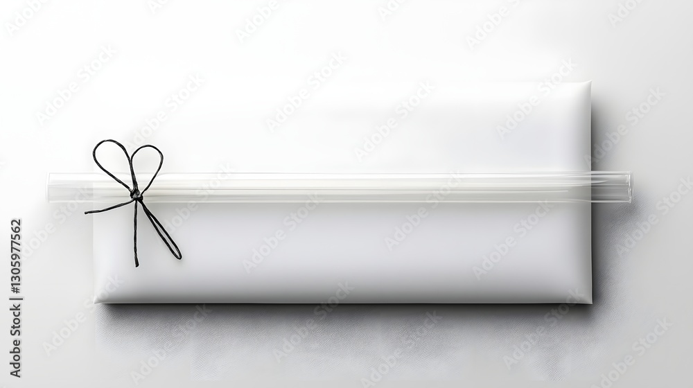 Poster transparent plastic straw encased in minimalist sealed wrapper on clean background showcasing the si