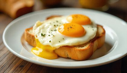 Delicious breakfast with eggs on toast kitchen table food photography cozy atmosphere close-up culinary delight