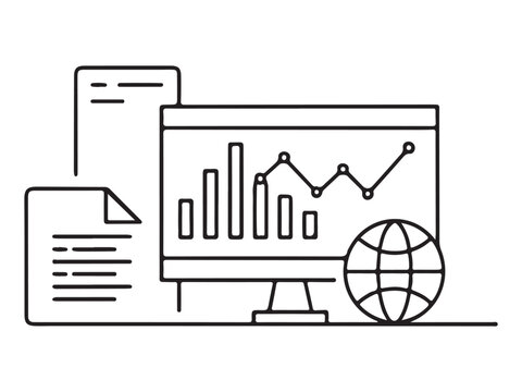 black and white data analysis on computer clip art preview