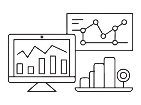 black and white data analysis charts on screen clip art preview