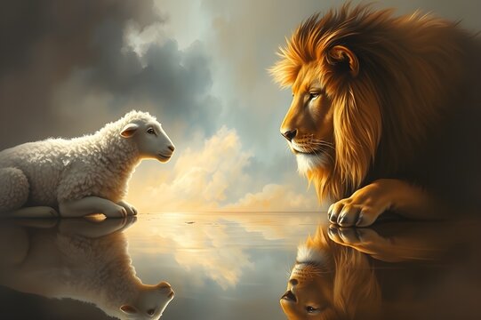 Lion and lamb.Faith and Power. The Concept of God in Christianity Through the Lion and the Sheep.