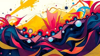 Obraz premium This modern abstract illustration features creative line patterns, colorful shapes, and detailed textures within a unique graphic composition
