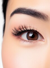 Closeup of a Woman's Eye with Long Lashes and Sparkling Eyeshadow