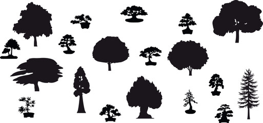 Tree top view vector silhouette collection in various styles
