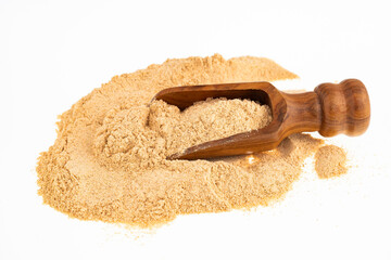 Maca root or Peruvian ginseng in the spoon - Lepidium meyenii.