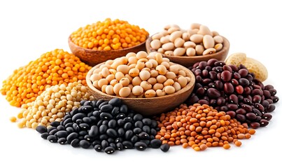 Fototapeta premium Composition with different legumes isolated on white background,