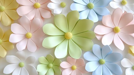 Obraz premium Pastel Paper Flowers Background Soft Light Colors Delicate Floral Arrangement