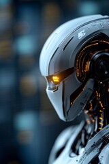 Fototapeta premium Futuristic Robot Head with Glowing Eyes, Cybernetic Design, Advanced Technology, Profile View, Sci-Fi Aesthetic