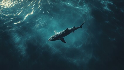 Fototapeta premium Shark Silhouette in Dark Blue Ocean Water