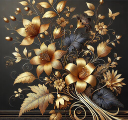 An elegant floral composition featuring delicate flowers and leaves in a luxury style. Generative AI image.