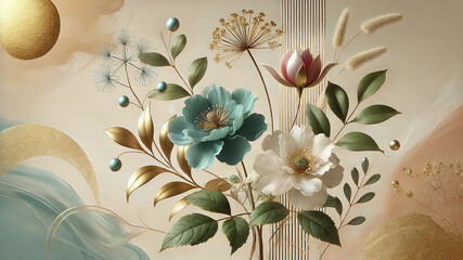 An elegant floral composition with soft pastel colors. Generative AI image.