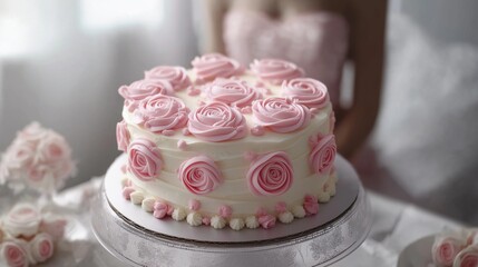 Festive pink rose cream cake