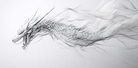 Obraz premium White dragon sketch, fantasy art, digital drawing, website header