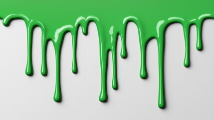 Green paint dripping on white background. Abstract colorful background.