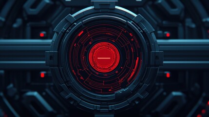 Obraz premium Futuristic technology background with a glowing red eye. Abstract sci fi design.