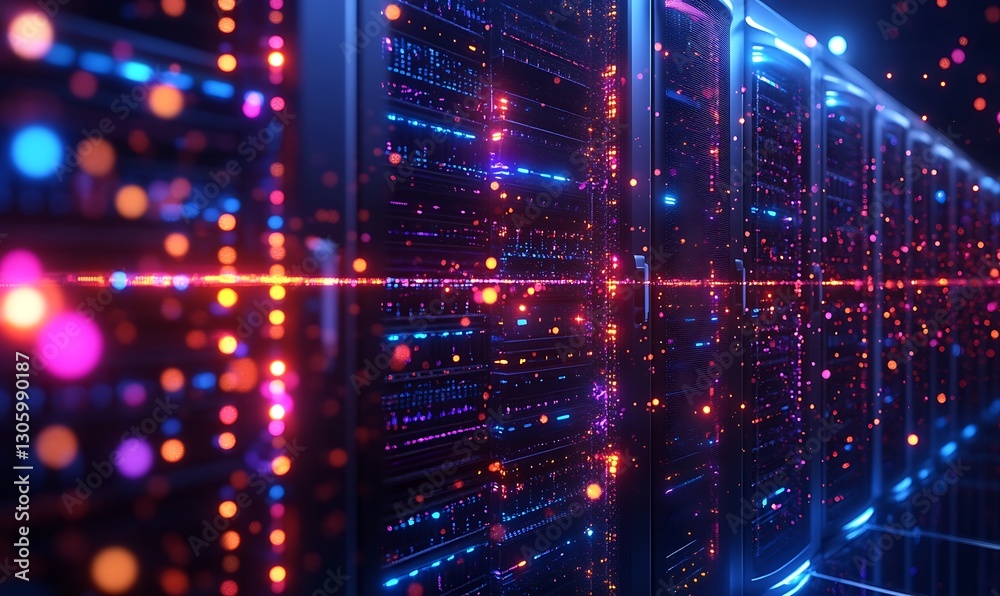 Poster A futuristic server image illustrating quantum computing applications in finance.