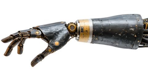 Gesturing robot hand, cut out, on white or transparent background