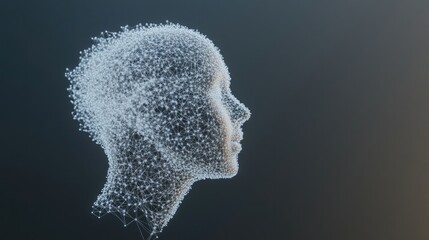 digital human head formed by interconnected ai nodes representing fusion of artificial intelligence with human cognition