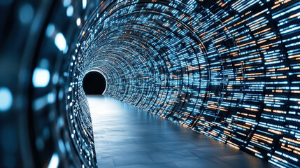 futuristic tunnel with glowing lights and dark exit creates mesmerizing effect