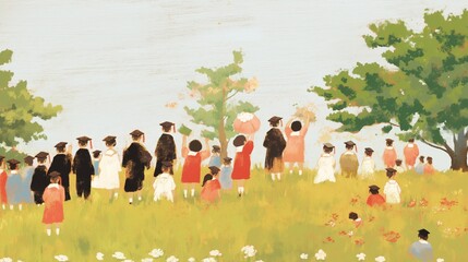 Graduation Celebration in a Grassy Field