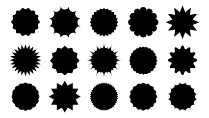 Star round sticker tag icon shape pack. Circle starburst label shape for promo, sale, price offer badge sticker. Round tag shape vector icon. Sale, promo label color design. Vector illustration