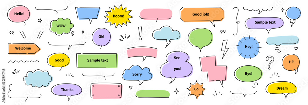 Fototapete line frame text speech bubble set. line balloon frame design talk speech bubble frame. comic japan s