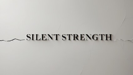 Fototapeta premium The image displays the phrase 'Silent Strength' intricately cut into a textured white wall, creating a striking contrast between text and background