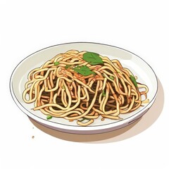 the AI Image Generator, Noodles with Chopsticks and Parsley Garnish in a Blue Dish