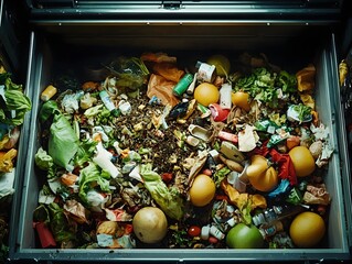Overflowing Crate of Discarded Organic Food Waste for Recycling and Composting