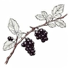 the AI Image Generator, Blackberry Cluster on Stem with Leaves Blackberry Cluster on Stem with Leaves