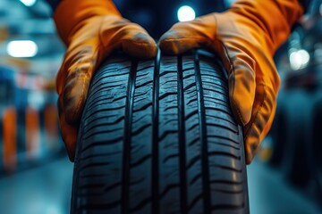 Obraz premium Mechanic Installing Tire, Automotive Workshop, Professional Repair Service